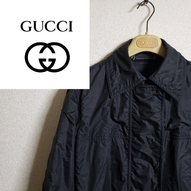 Gucci(グッチ)のグッチ バルマカーンコート ナイロンジャケット ブラック シワ加工 90s メンズのジャケット/アウター(ステンカラーコート)の商品写真