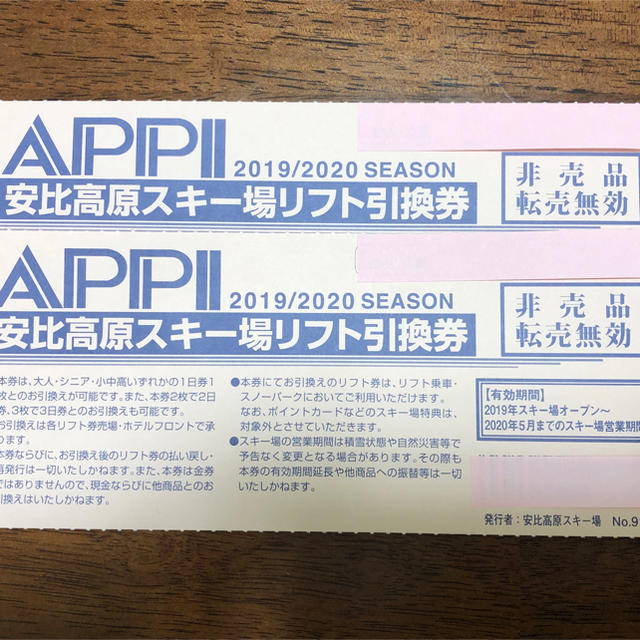 施設利用券APPI★安比高原スキー場リフト引換券2枚