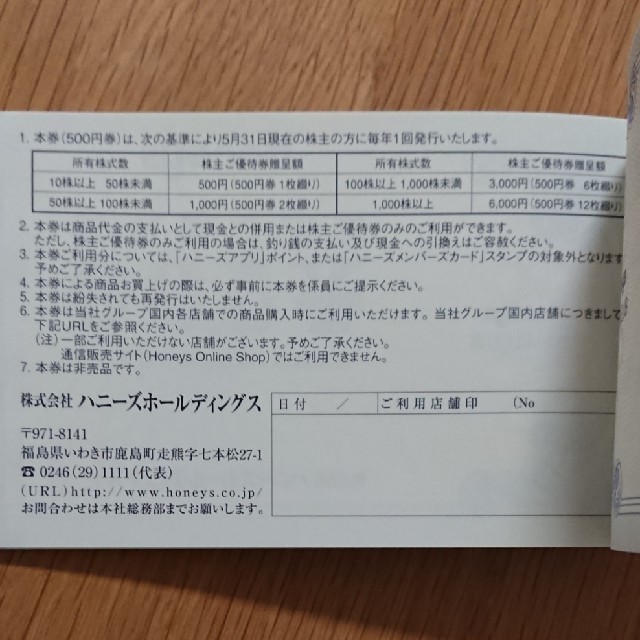 HONEYS(ハニーズ)のハニーズ 株主優待券 チケットの優待券/割引券(ショッピング)の商品写真