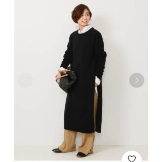 ドゥーズィエムクラス(DEUXIEME CLASSE)のドゥーズィエムクラス　LAMB WOOL スリット　ワンピース　ネイビー(ロングワンピース/マキシワンピース)