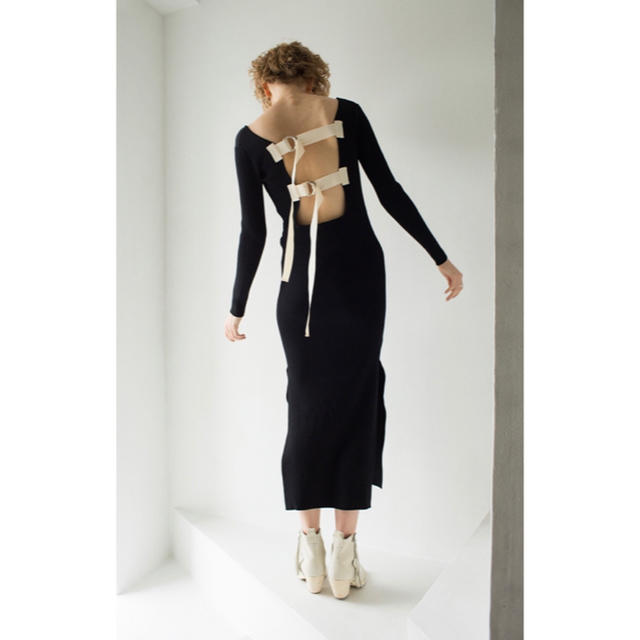 leinwande Back Belted Knit Dress / Black