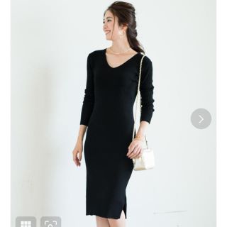 ラウンジドレス(Loungedress)の美品♡ ラウンジドレス  ニット ワンピース 黒(ひざ丈ワンピース)