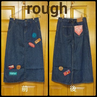 ラフ(rough)のrough ラフ  ワッペンデザイン デニム ロングスカート  美品(ロングスカート)