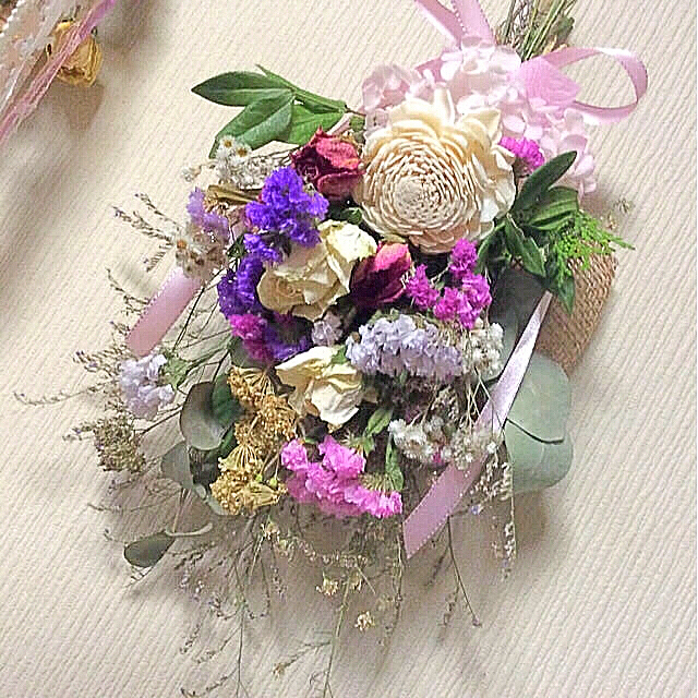 、❤️ドライフラワー スワッグ❤️ユーカリ、薔薇、紫陽花、スターチス39cm ハンドメイドのフラワー/ガーデン(ドライフラワー)の商品写真