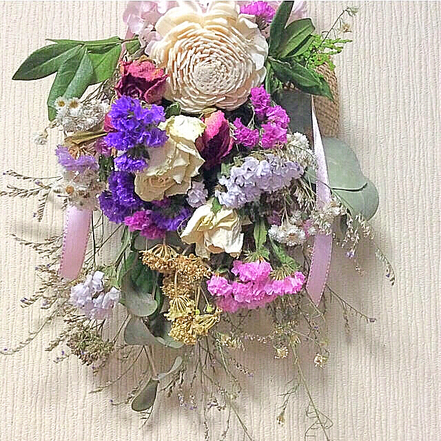 フラワー/ガーデン、❤️ドライフラワー スワッグ❤️ユーカリ、薔薇、紫陽花、スターチス39cm