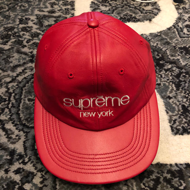 Supreme Leather Cap Red