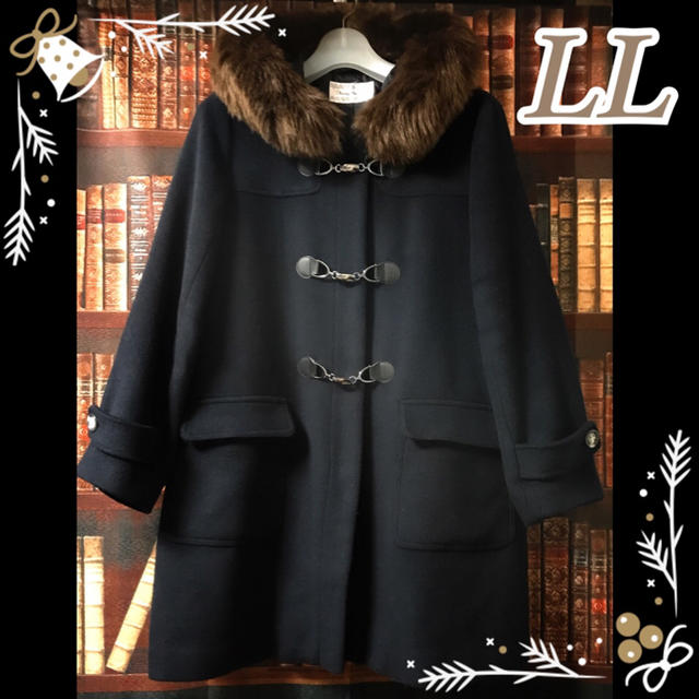 【美品】ビット付きダッフルコート♥ ネイビー LL XL 大きなサイズ コート レディースのジャケット/アウター(ダッフルコート)の商品写真