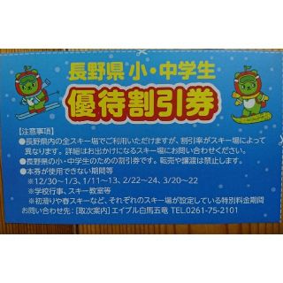 長野県スキー場リフト割引券１枚(スキー場)