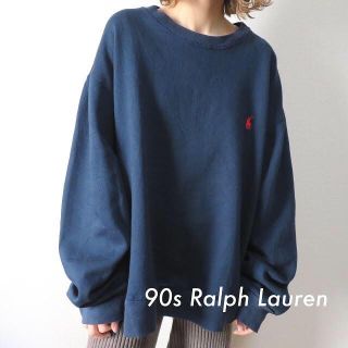 90s ラルフローレン 刺繍ロゴ スウェット トレーナー ネイビー 古着