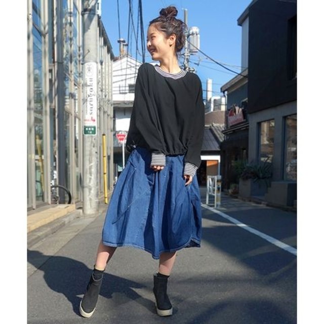 新品 メルシーボークー ヒッコリースカート 変形スカート アシンメトリー（¥15,000）