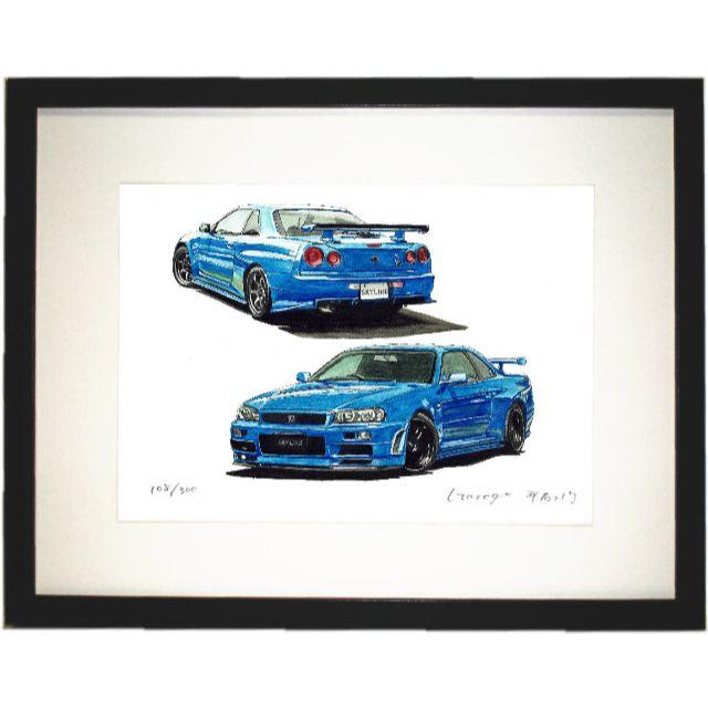 版画NC-296 GT-R R34 限定版画 直筆サイン額装●作家 平右ヱ門