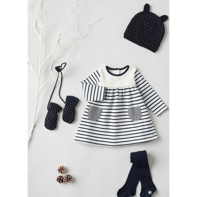 PETIT BATEAU(プチバトー)の【新品】2019AW  プチバトー ボア付きマリニエールワンピース ベビー36m キッズ/ベビー/マタニティのキッズ服女の子用(90cm~)(ワンピース)の商品写真