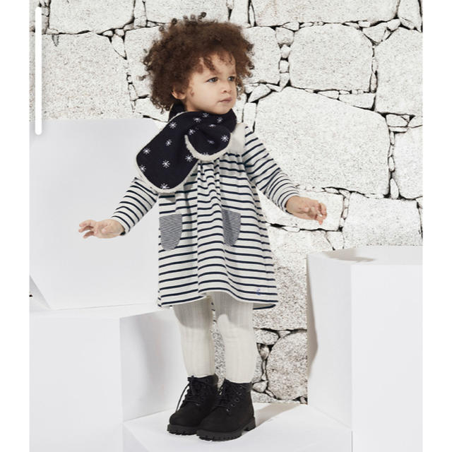 PETIT BATEAU(プチバトー)の【新品】2019AW  プチバトー ボア付きマリニエールワンピース ベビー36m キッズ/ベビー/マタニティのキッズ服女の子用(90cm~)(ワンピース)の商品写真