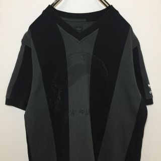 アディダス(adidas)のadidas アディダス 半袖 Tシャツ ビッグ プリントロゴ ストライプ 古着(Tシャツ/カットソー(半袖/袖なし))