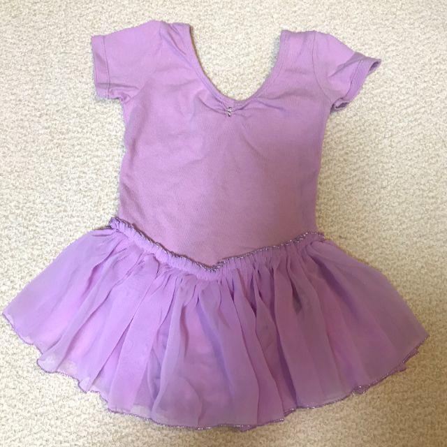 高級シフォンレオタード 半袖 紫（95～113cm） キッズ/ベビー/マタニティのキッズ服女の子用(90cm~)(その他)の商品写真