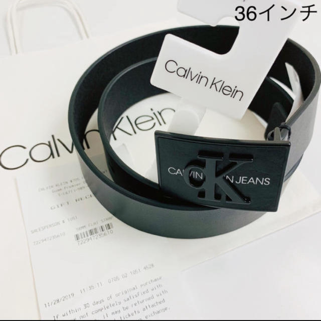 Calvin Klein(カルバンクライン)の★Calvin Klein Jeans 大人気の新ロゴバックルブラック本革ベルト メンズのファッション小物(ベルト)の商品写真