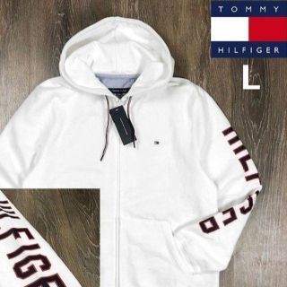 トミーヒルフィガー(TOMMY HILFIGER)のトミーヒルフィガー 袖ロゴ フラッグ フルジップパーカー(L)白 181228(パーカー)