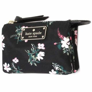 ケイトスペードニューヨーク(kate spade new york)の新品 小銭入れ マルチポーチ 花柄 ブラック 黒(ポーチ)