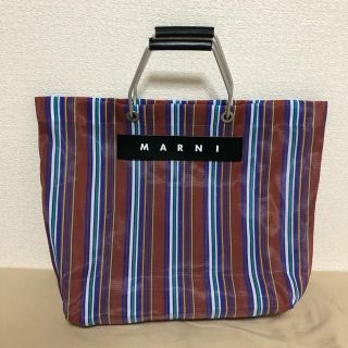 マルニ(Marni)のMARNI マルニ フラワーカフェ ストライプバッグ ブラウン(ハンドバッグ)