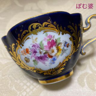 マイセン(MEISSEN)の★御確認用【マイセン】コバルト金彩「フラワーブーケと昆虫」クローバー型トリオ(食器)