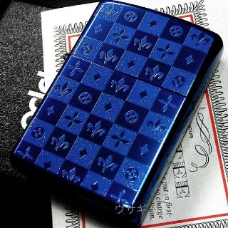 ジッポー(ZIPPO)の送料無料☆zippo☆モノグラムチェック☆ブルー☆ラメ☆ジッポ(タバコグッズ)