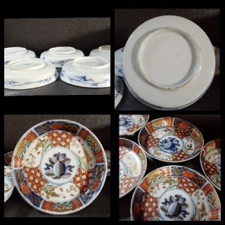 【perle 様 専用】明治時代 古伊万里 染錦 金襴手 龍に波千鳥図 5客の