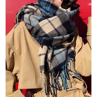 カシミア100％英国”New19FW☆Tartan-check”青紺ベージュ(マフラー/ショール)