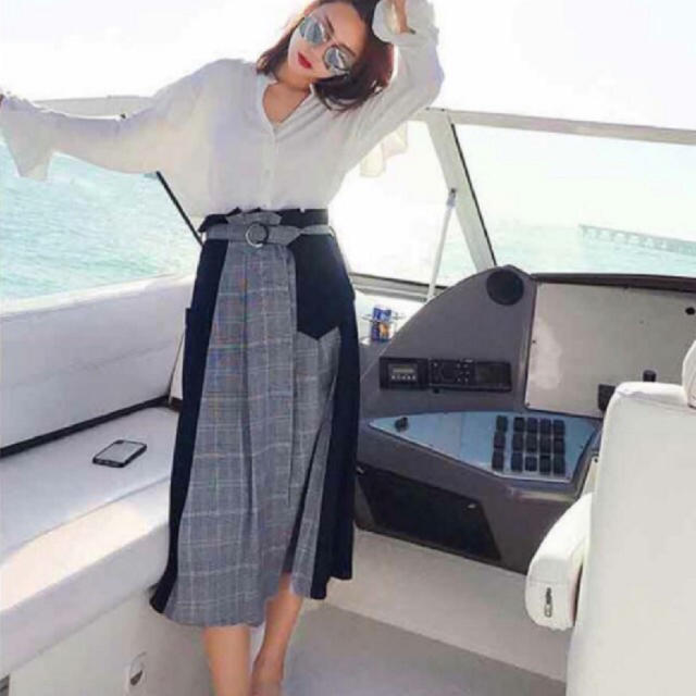 安室ちゃん私服風チェック切り替えスカート レディースのスカート(ロングスカート)の商品写真