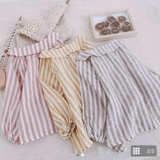 【新品】韓国子供服⭐︎丸襟ストライプブラウス(ブラウス)