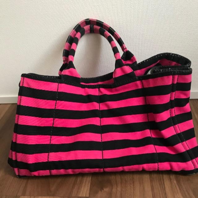 PRADA - プラダ❤︎カナパトートバッグピンクボーダー