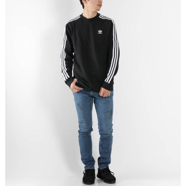 adidas(アディダス)のアディダス 3ストライプ コットン長袖Tシャツ ブラック Sサイズ レディースのトップス(Tシャツ(長袖/七分))の商品写真