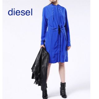 ディーゼル(DIESEL)の★レース切替 フロント比翼 ウエストドローコード 長袖 ワンピースドレス(ロングワンピース/マキシワンピース)