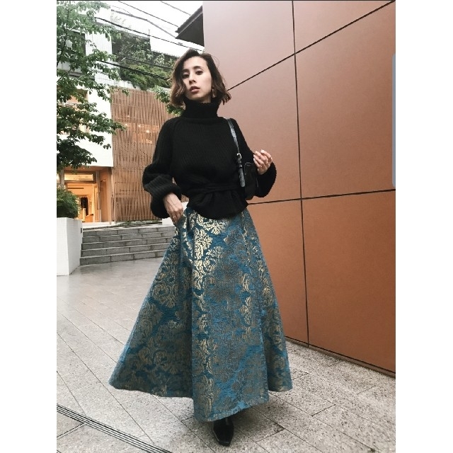 Ameri VINTAGE DAMASK DIMENSIONAL SKIRTブルー定価