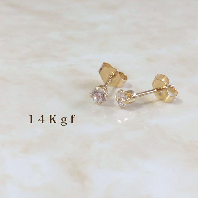 ete(エテ)の14kgf／K14gf 一粒ダイヤCZピアス／一粒ダイヤピアス 3ミリ レディースのアクセサリー(ピアス)の商品写真