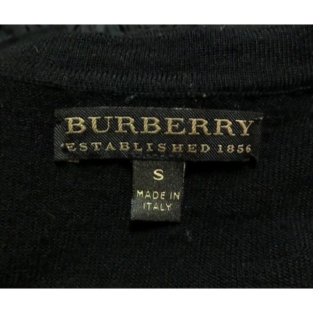 BURBERRY(バーバリー)のBURBERRY バーバリー　裾に濃グレーの布帛が付いた黒の長袖カーディガン S レディースのトップス(カーディガン)の商品写真