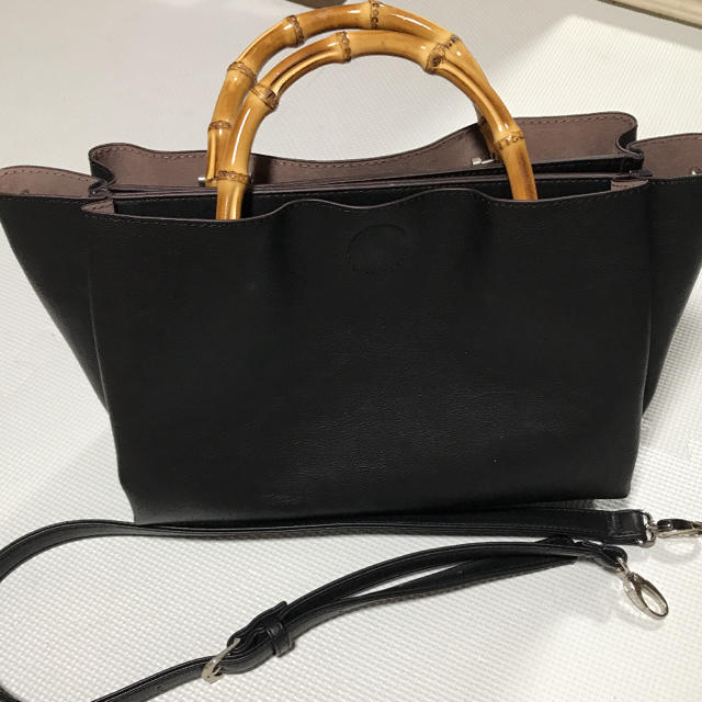 ZARA(ザラ)の美品◆バンブートートバッグ◆黒ハンドバッグ ショルダーバッグ レディースのバッグ(トートバッグ)の商品写真