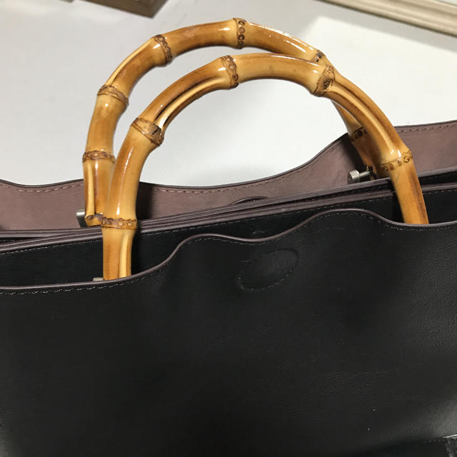 ZARA(ザラ)の美品◆バンブートートバッグ◆黒ハンドバッグ ショルダーバッグ レディースのバッグ(トートバッグ)の商品写真