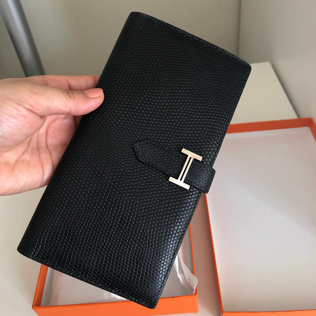【正規通販】   ベアン   リザード  エルメス - Hermes ブラック 箱付き  財布