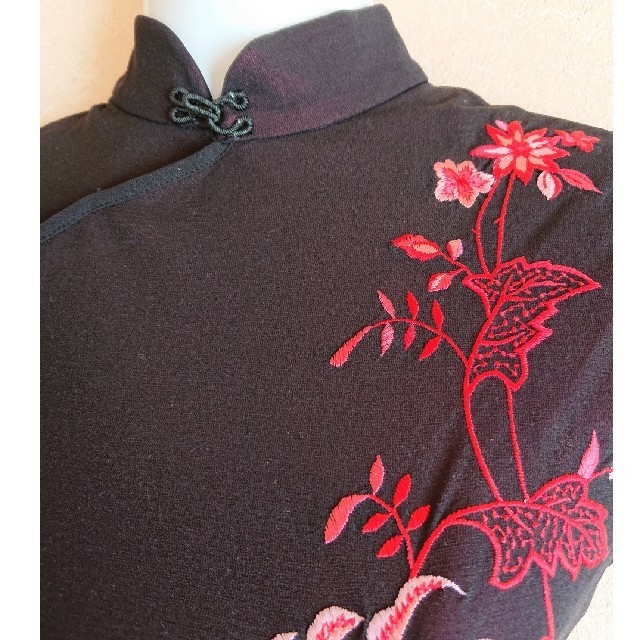 ヴィヴィアンタム 刺繍 ワンピース マオカラー ノースリーブ チャイナ