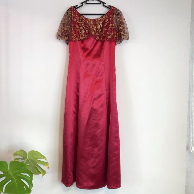 ロングドレス 赤 フラダンス 衣装 サテン フォーマルドレス