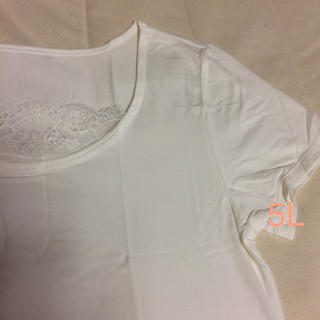 セシール(cecile)の大きいサイズ  スマートドライ  レース付きTシャツ  オフホワイト(Tシャツ(半袖/袖なし))