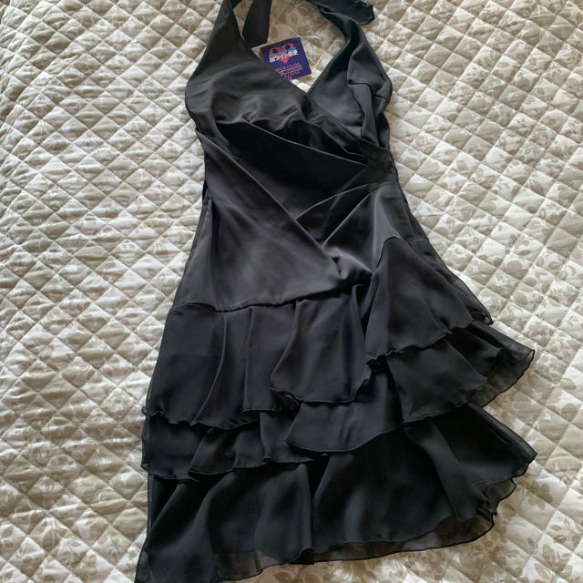 ブラックサテン　ホルダネック　ミニドレス レディースのフォーマル/ドレス(ミニドレス)の商品写真