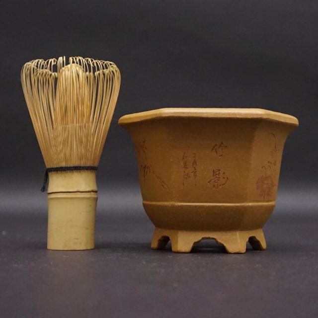 中国美術 古玩 黄泥 植木鉢 盆栽鉢 六角鉢 竹影 煎茶道具 茶道具 古美術品