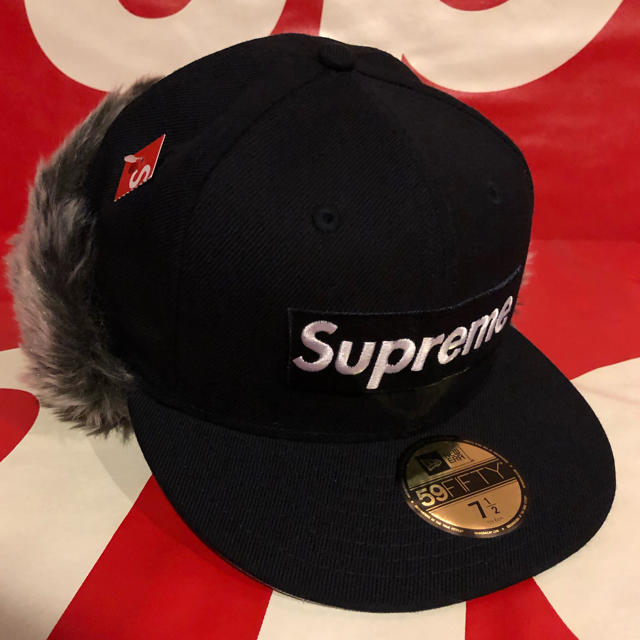 新品supreme newera earflap 7.1/2 ネイビー Lサイズ