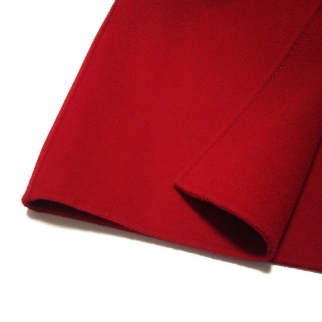 美品 ロング ガウン コート 赤 S ダブルフェイス ウエスト ベルト リボン レディースのジャケット/アウター(ロングコート)の商品写真