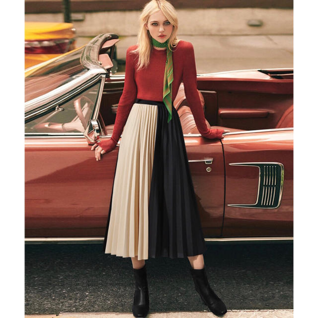 プリーツスカート ハイウェスト ベージュ フリーサイズ  レディースのスカート(ひざ丈スカート)の商品写真