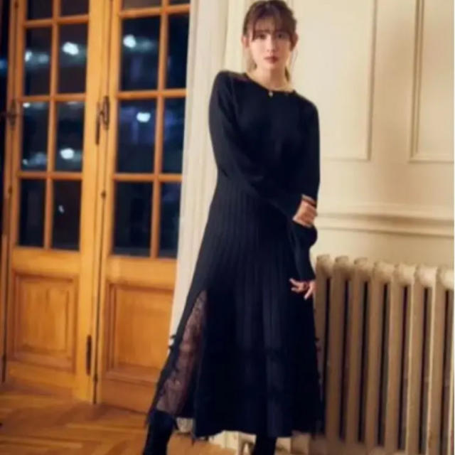 Her lip to♡ Lace Trimmed Knit Long Dress - ロングワンピース ...