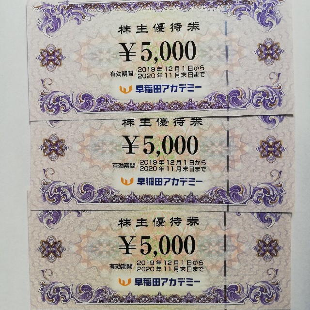 最大78%OFFクーポン 早稲田アカデミー 株主優待券 15,000円 15%OFF tco.it