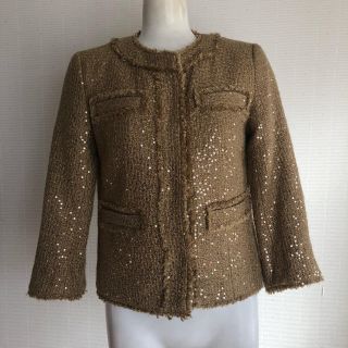 マイケルコース(Michael Kors)の超美品 マイケルコース ツイードジャケット ノーカラー スパンコール 茶 0(ノーカラージャケット)