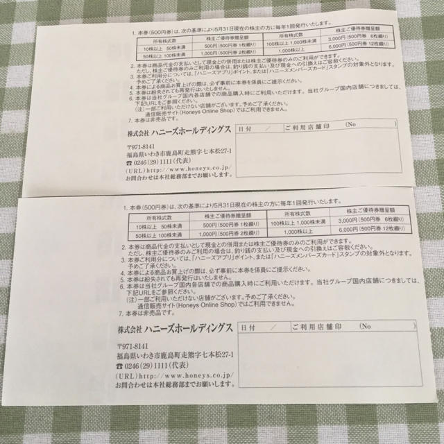 HONEYS(ハニーズ)のHoneys 株主優待券 1000円分 チケットの優待券/割引券(ショッピング)の商品写真